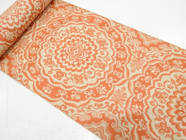 JAPANESE KIMONO / ANTIQUE BOLT FOR HASSUN OBI / WOVEN FLORAL CREST